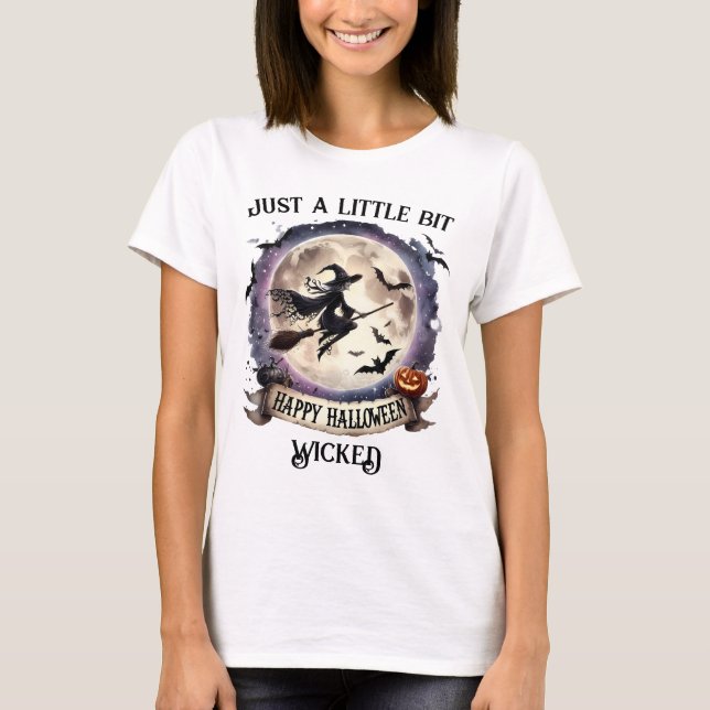 Happy Halloween Witch Flying Broom T-Shirt (Front)