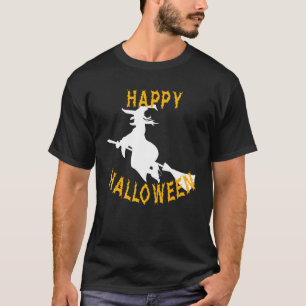 Happy Halloween Witch Flying On Broom T-Shirt