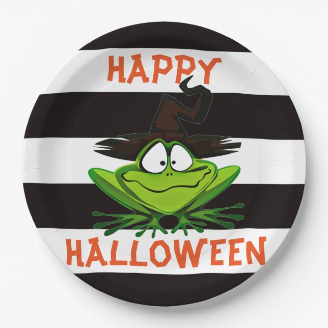 Happy Halloween Witch Frog Paper Plate (Front)