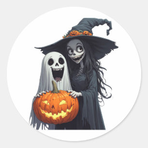 Happy Halloween Witch Ghost Pumpkin 🪄 Classic Round Sticker