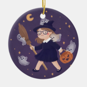Happy Halloween Witch & Ghosts Ceramic Tree Decoration
