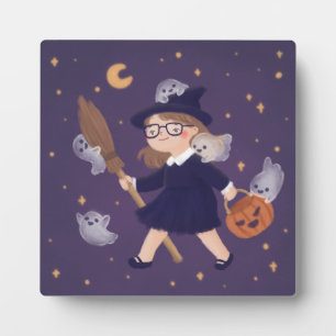 Happy Halloween Witch & Ghosts Plaque