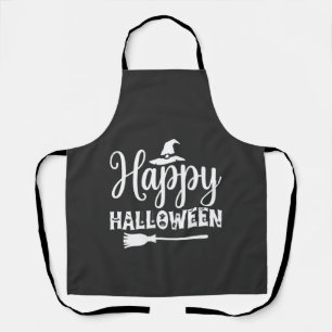 Happy Halloween Witch Hat Broom Design Apron