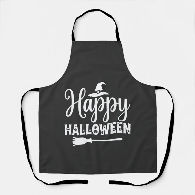 Happy Halloween Witch Hat Broom Design Apron (Front)