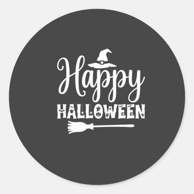 Happy Halloween Witch Hat Broom Design Classic Round Sticker (Front)