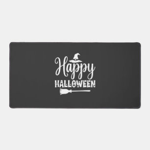 Happy Halloween Witch Hat Broom Design Desk Mat