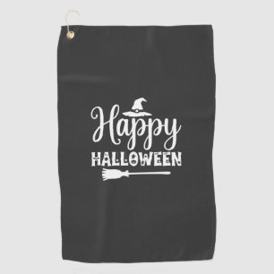 Happy Halloween Witch Hat Broom Design Golf Towel