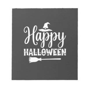 Happy Halloween Witch Hat Broom Design Notepad