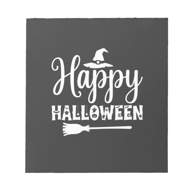 Happy Halloween Witch Hat Broom Design Notepad (Front)