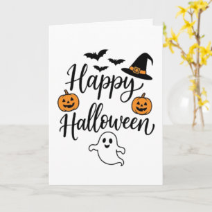 Happy Halloween Witch Hat Jack O Lantern Pumpkins Card