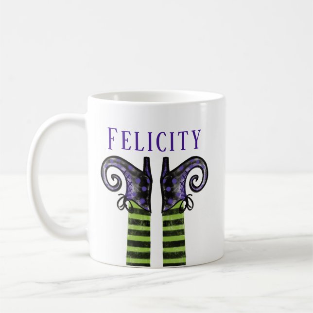 Happy Halloween Witch Illustration Name & Initial Coffee Mug (Left)