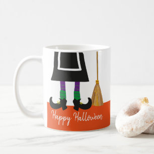Happy Halloween Witch Legs & Broom Personalised Coffee Mug