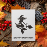 Happy Halloween Witch Mermaid on Broom Postcard<br><div class="desc">This design may be personalised in the area provided by changing the photo and/or text. Or it can be customised by choosing the click to customise further option and delete or change the colour of the background, add text, change the text colour or style, or delete the text for an...</div>