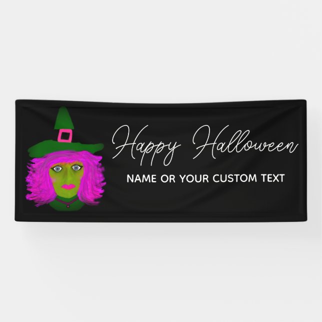 Happy Halloween Witch Modern Script Personalised Banner (Horizontal)