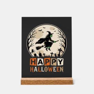 Happy Halloween Witch Moon Cemetery Design_1 Acrylic Sign