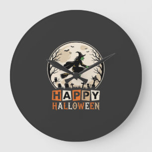 Happy Halloween Witch Moon Cemetery Design_1 Large Clock