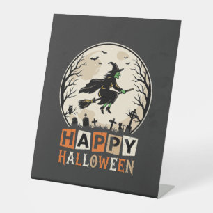 Happy Halloween Witch Moon Cemetery Design_1 Pedestal Sign