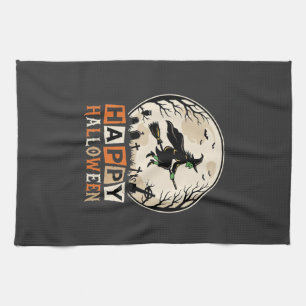 Happy Halloween Witch Moon Cemetery Design_1 Tea Towel
