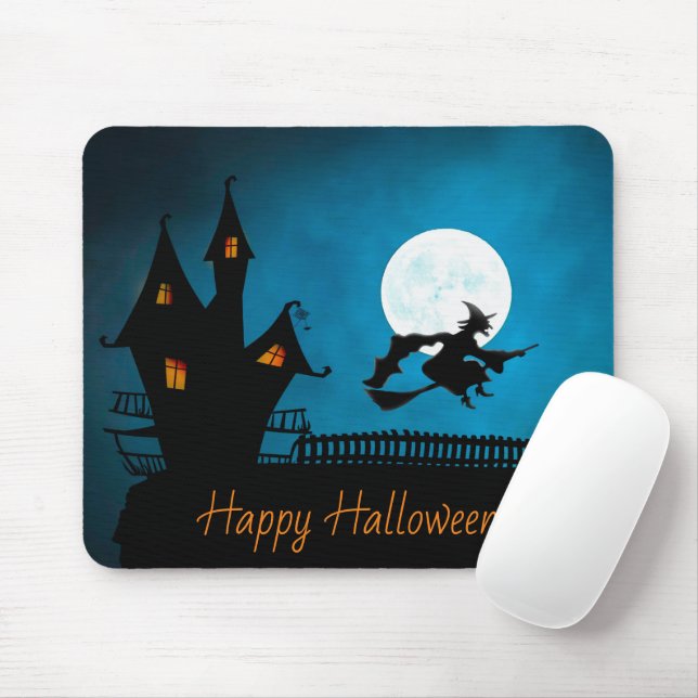 Happy Halloween Witch Mouse Pad (With Mouse)