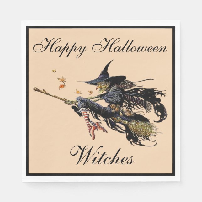 Happy Halloween Witch On A Broom Napkin (Front)
