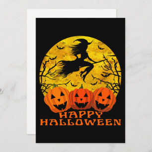 Happy Halloween Witch On Broom  Invitation