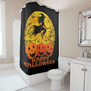 Happy Halloween Witch On Broom  Shower Curtain