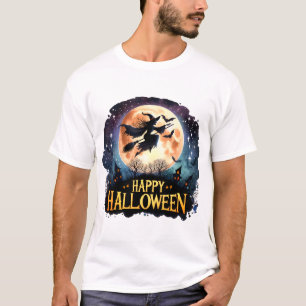 Happy Halloween - Witch on flying Broom T-Shirt