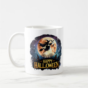 Happy Halloween - Witch on flying Broom Tri-Blend Coffee Mug