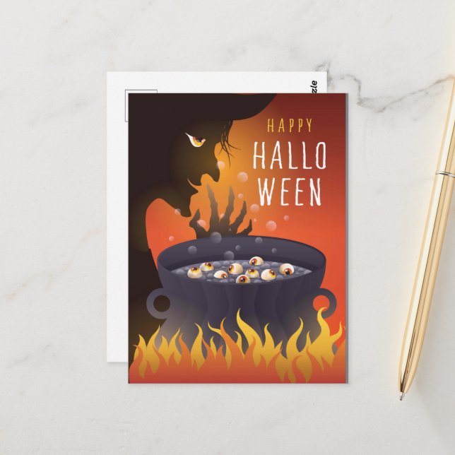 Happy Halloween Witch Postcard (Front/Back In Situ)