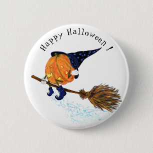 Happy Halloween Witch Pumpkin Flying Broom - Fun 6 Cm Round Badge