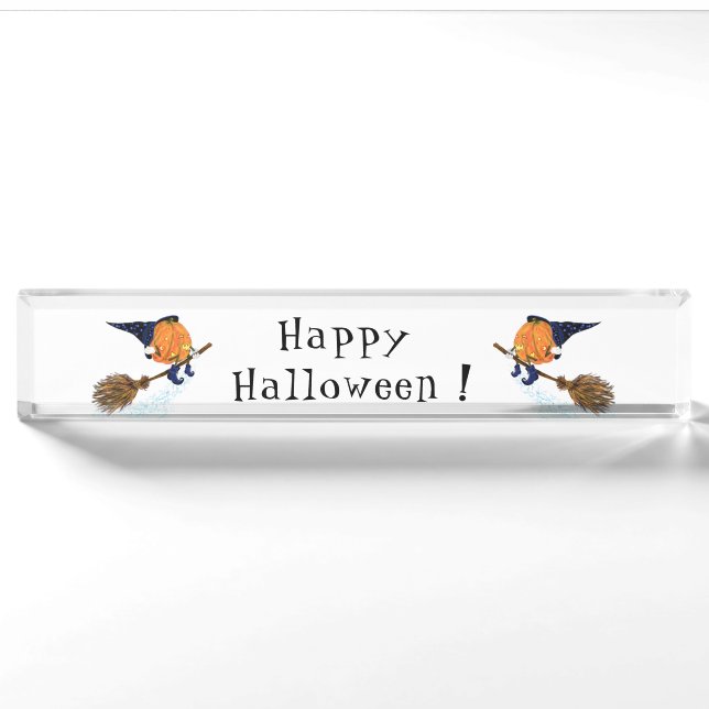 Happy Halloween Witch Pumpkin Flying Broom - Fun Nameplate (Front)