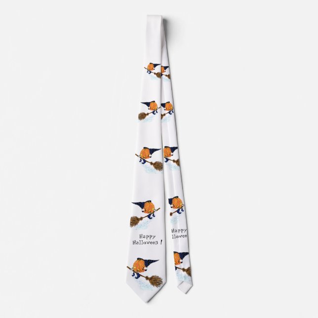 Happy Halloween Witch Pumpkin Flying Broom - Fun Tie (Front)