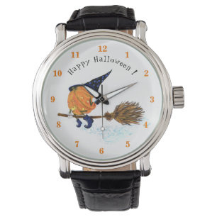 Happy Halloween Witch Pumpkin Flying Broom Fun Watch