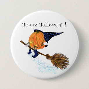 Happy Halloween Witch Pumpkin Flying Broom - Funny 7.5 Cm Round Badge