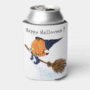 Happy Halloween Witch Pumpkin Flying Broom - Funny Can Cooler