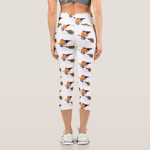 Happy Halloween Witch Pumpkin Flying Broom - Funny Capri Leggings