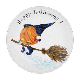 Happy Halloween Witch Pumpkin Flying Broom - Funny Cutting Board