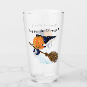 Happy Halloween Witch Pumpkin Flying Broom - Funny Glass