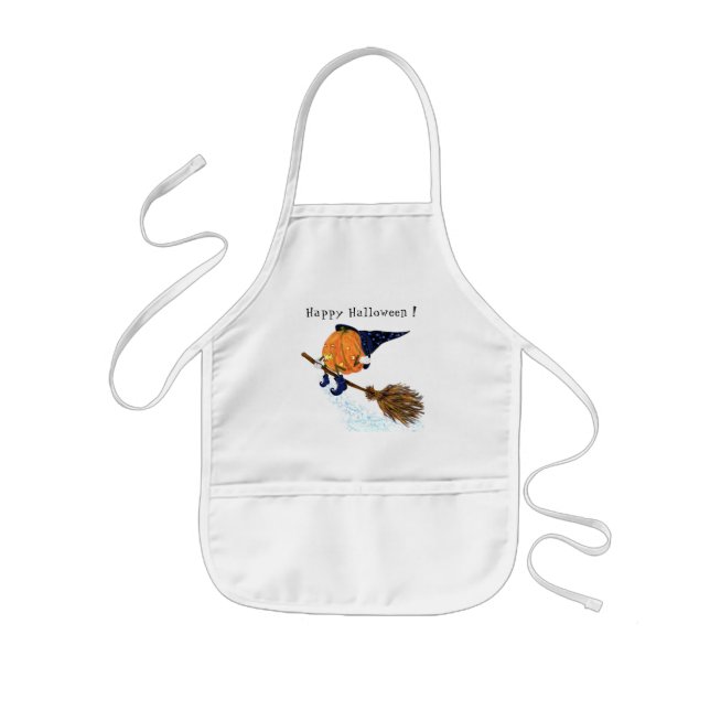 Happy Halloween Witch Pumpkin Flying Broom - Funny Kids Apron (Front)