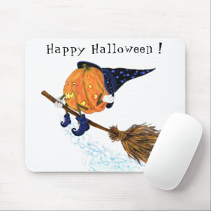Happy Halloween Witch Pumpkin Flying Broom - Funny Mouse Mat