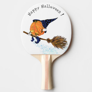 Happy Halloween Witch Pumpkin Flying Broom - Funny Ping Pong Paddle