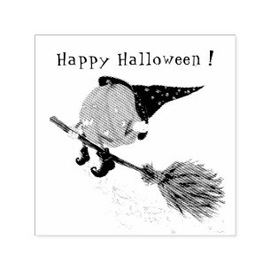 Happy Halloween Witch Pumpkin Flying Broom - Funny Self-inking Stamp