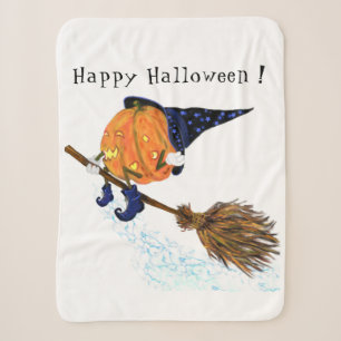 Happy Halloween Witch Pumpkin Flying Broom - Funny Sherpa Blanket
