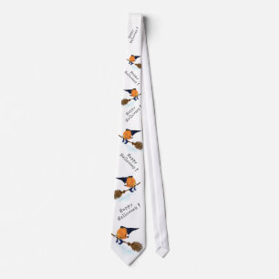 Happy Halloween Witch Pumpkin Flying with Broom Tie