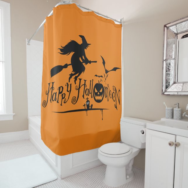 Happy Halloween Witch Shower Curtain (In Situ)