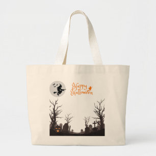 Happy Halloween Witch Silhouette Design  Large Tote Bag