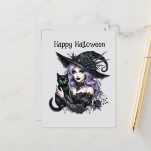 Happy Halloween witch spell books Holiday Postcard