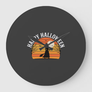 Happy Halloween Witch Sunset Design_1 Large Clock