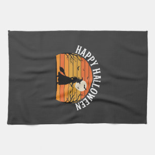 Happy Halloween Witch Sunset Design_1 Tea Towel