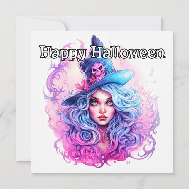Happy Halloween | Witch Woman Illustration Card (Front)